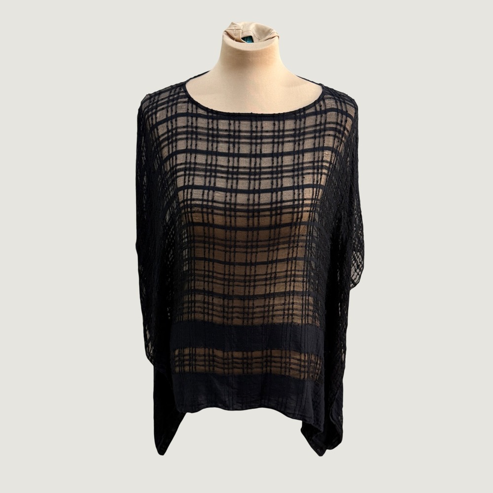 Black Sheer Whimsigoth Windowpane Grid Poncho Top Cover-up Gauzy Flowy Women O/S